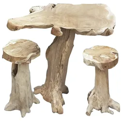 DELUKE Barset JOEL Teak Natur 102x60x90cm Barmöbel-Set Baumstamm Vintage