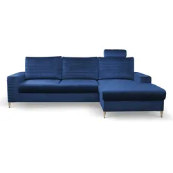 ECKSOFA GRIFO R-S Blau Velours-Stoff mit Schlaffunktion