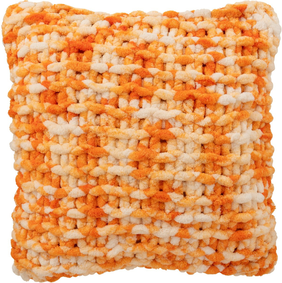 J-Line Gebreid Kussen - Polyresin - Oranje/Wit