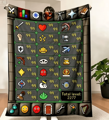 Inspire Curations OSRS Maxed 99 Skills Fleece Gaming Throw Blanket 6 130x150cm