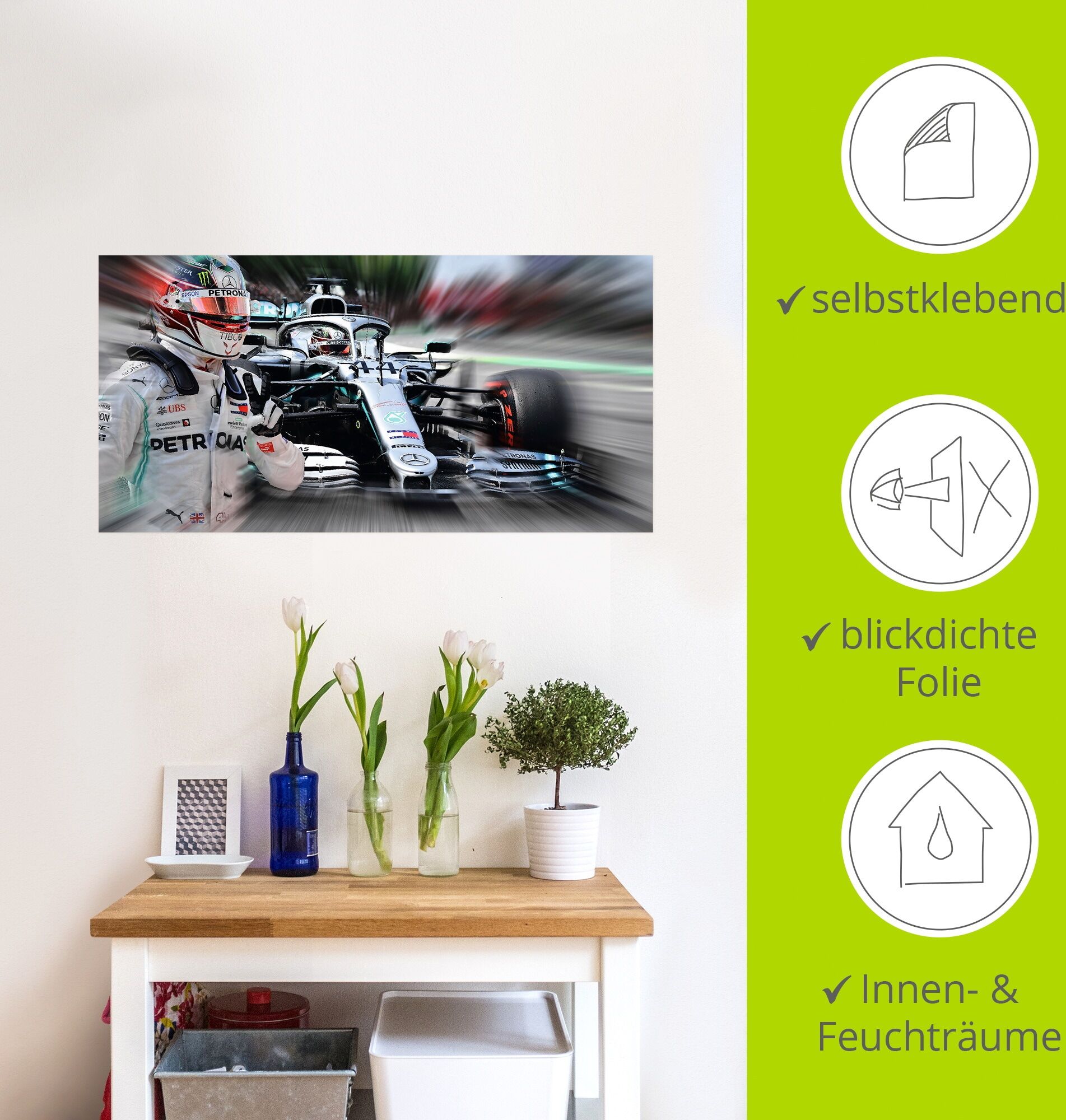 Wandbild ARTLAND "Weltmeister Sir Lewis Hamilton", silber (farbe bild(er): farbig), B:100cm H:50cm, Bilder, Wandbild, als Alubild, Leinwandbild, Poster, Wandaufkleber in verschied. Grössen farbe bild(er): farbig B/H/T: 100cm x 50cm, Wandaufkleber - Vinyl 