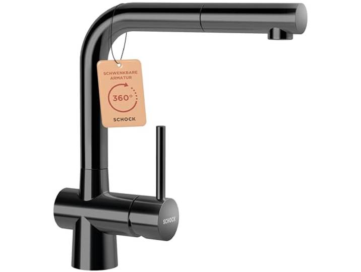 SCHOCK Küchenarmatur LAIOS Gunmetal I Hochdruck Armatur mit ausziehbarer Schlauchbrause I 360° schwenkbar I Edelstahl mit PVD-Beschichtung I Einhebelmischer für Standardanschlüsse I Höhe 285 mm