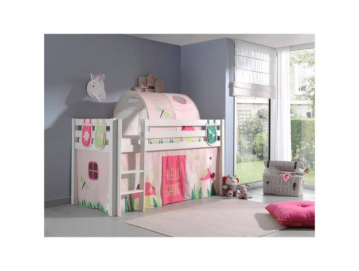 Lit Mi-Hauteur pour Enfant - Vipack Pino - Blanc - Couchage 90x200 avec Sommier et Accessoires