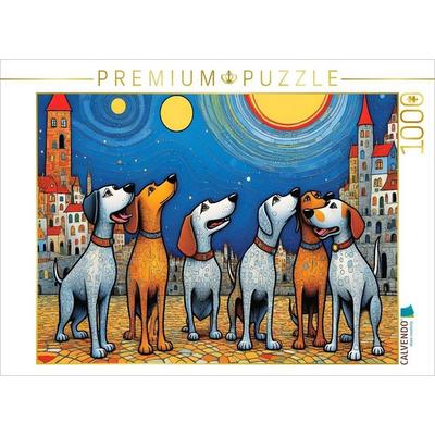CALVENDO Puzzle Bunte Hunde - im Rudel macht Heulen besonders viel Spaß | 1000 Teile Lege-Größe 64x48cm Foto-Puzzle für glückliche Stunden