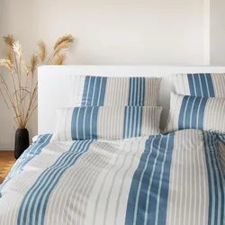elegante Mako Jersey Bettwäsche Range dunkelblau Kissenbezug einzeln 40x80 cm - blau;beige