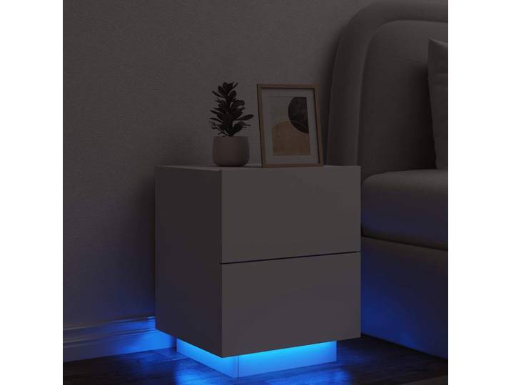 vidaXL Nachttisch mit LED-Leuchten Weiß Holzwerkstoff