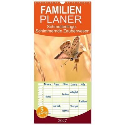 Familienplaner 2027 - Schmetterlinge. Schimmernde Zauberwesen mit 5 Spalten (Wandkalender, 21 x 45 cm) CALVENDO