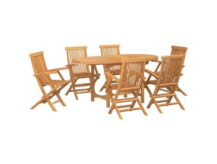 Tmriohed Garten Essgruppe 7-Teilig Massivholz Teak Tisch Stühle Set Elegantes Sitzelement aus braunem Holz für gemeinsame Stunden im Garten sowie auf modernen Terrassen.