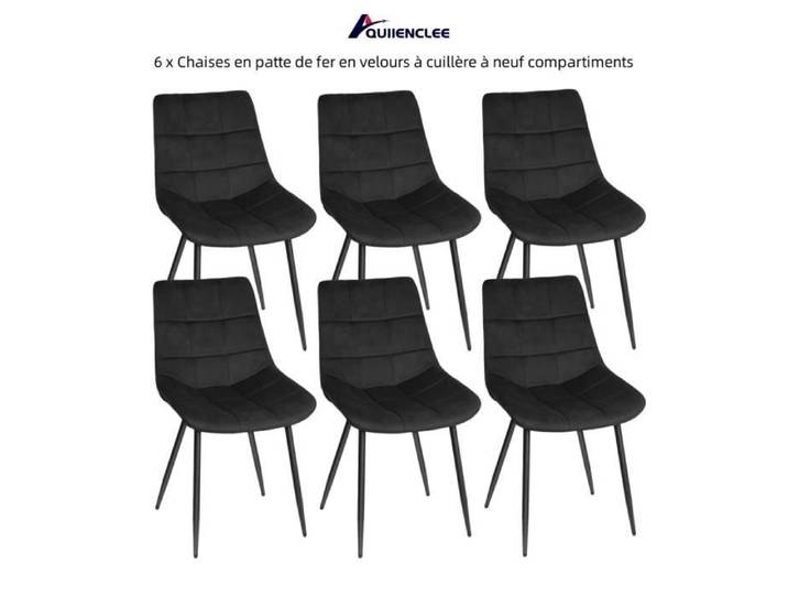 QUIIENCLEE 6 x Chaises en patte de fer en velours à cuillère à neuf compartiments Noir 50 x 40 x 91 cm