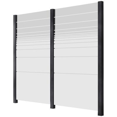 Zaun STAKET PRO, grau (anthrazit), Pfosten: 3 Stk., Aluminium, Glas, Zaunelemente, Sicht- und Windschutz: Glaszaun mit zwei Gläsern zum Einbetonieren