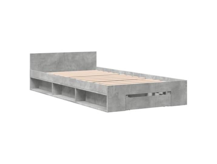 KTHLBRH Bettgestell mit Schublade, Grau, Beton, 90 x 200 cm, aus Lattenrost aus Sperrholz, Box mit Schublade, seitliche Fächer, Montage erforderlich