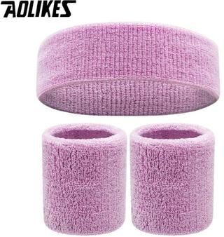 Uplift Essentials Premium Moisture Wicking Headband And Wristband Athletic Set light Purple