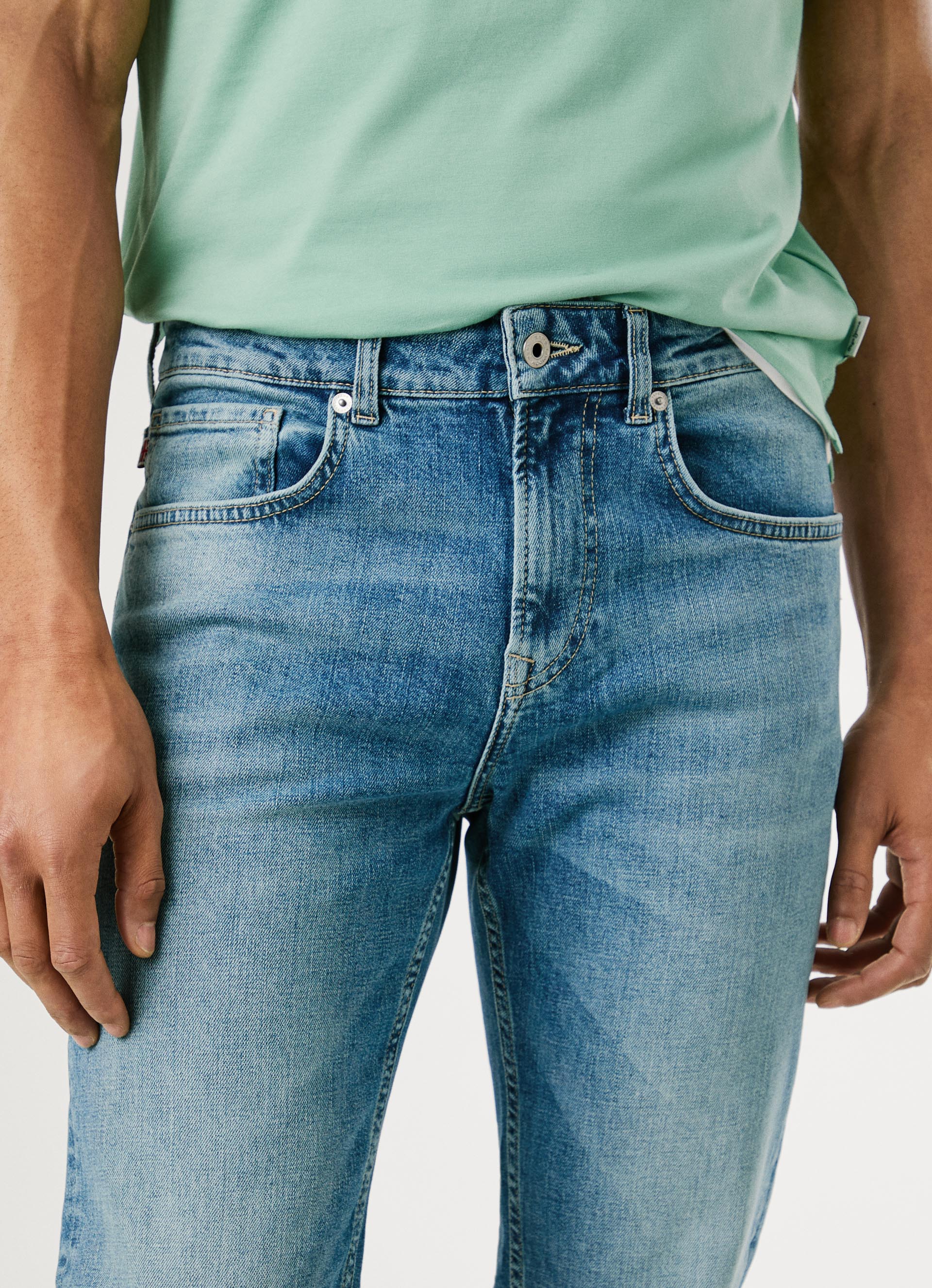 Straight-Jeans PEPE JEANS "CASH", Herren, Gr. 33, Länge 34, blau (dirty blau used), Denim/Jeans, Obermaterial: 99% Baumwolle, 1% Elasthan, normal lang, Jeans Straight-Jeans, Regular Waist dirty blau used 33, Länge 34