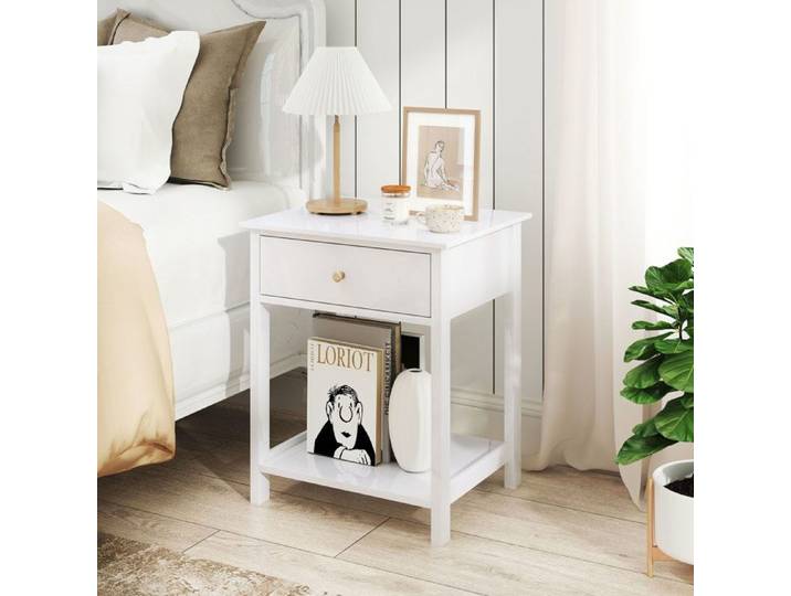 Table de Chevet - RELAX4LIFE - Tiroir et Etagère - 4 Pieds Antidérapants - Table de Nuit Moderne - Charge 45KG - 48X40X58CM - Blanc
