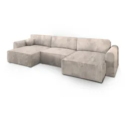 WOHNLANDSCHAFT FENTO P Creme Kordstoff mit Schlaffunktion