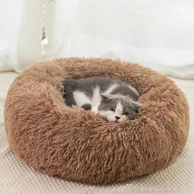 Inspired Living CozyNest Plush Round Pet Bed Soft Indoor Dog & Cat Bed brown l