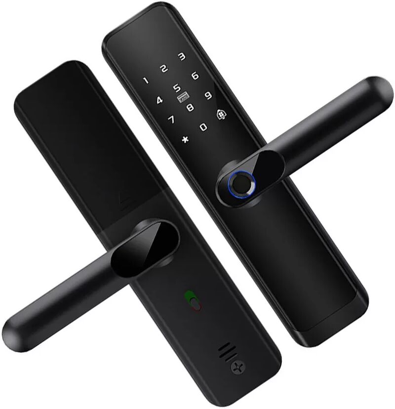 INF Holztür Fingerabdruckschloss - Schwarz Tuya WiFi 5-in-1 Smart Lock mit Fingerabdruck, PIN, Karte, Schlüssel & App
