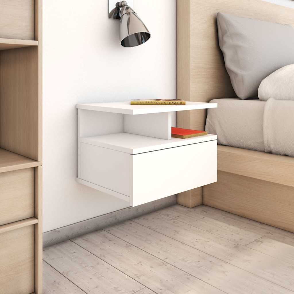 vidaXL Mesita de noche flotante madera contrachapada blanco 40x31x27cm Blanco