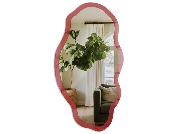 Tulup Spiegel 90x45 cm asymmetrisch mit Druck - Burgunderrote Farbe, Transparent, Glas, Organisch, 45x90x0.4 cm, Spiegel, Wandspiegel