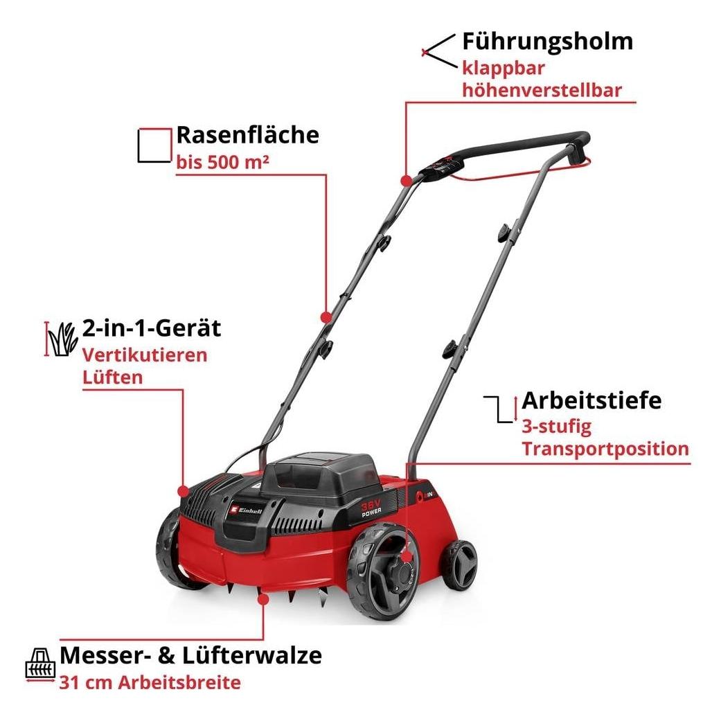 Einhell GC-SA 36/31 Li-Solo Li-Ion Akku Vertikutierer, Rasenlüfter Einstellbarer (3420664)