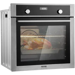 VEVOR Einzel-Wandofen, 24" elektrischer Einbau-Wandofen mit 9 Kochfunktionen, 2,68 Kubikfuß elektrische Wandöfen, schnelles Aufheizen auf 200°C in 5 Min., 3550 W Elektroofen mit Backrost und Backblech, Küche