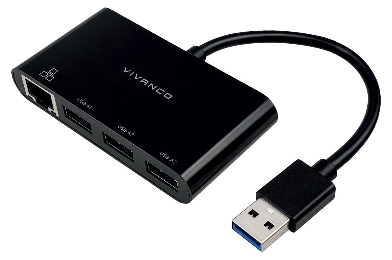 Vivanco Ethernet-naar-USB 3.0-netwerkadapter en USB-A-hub
