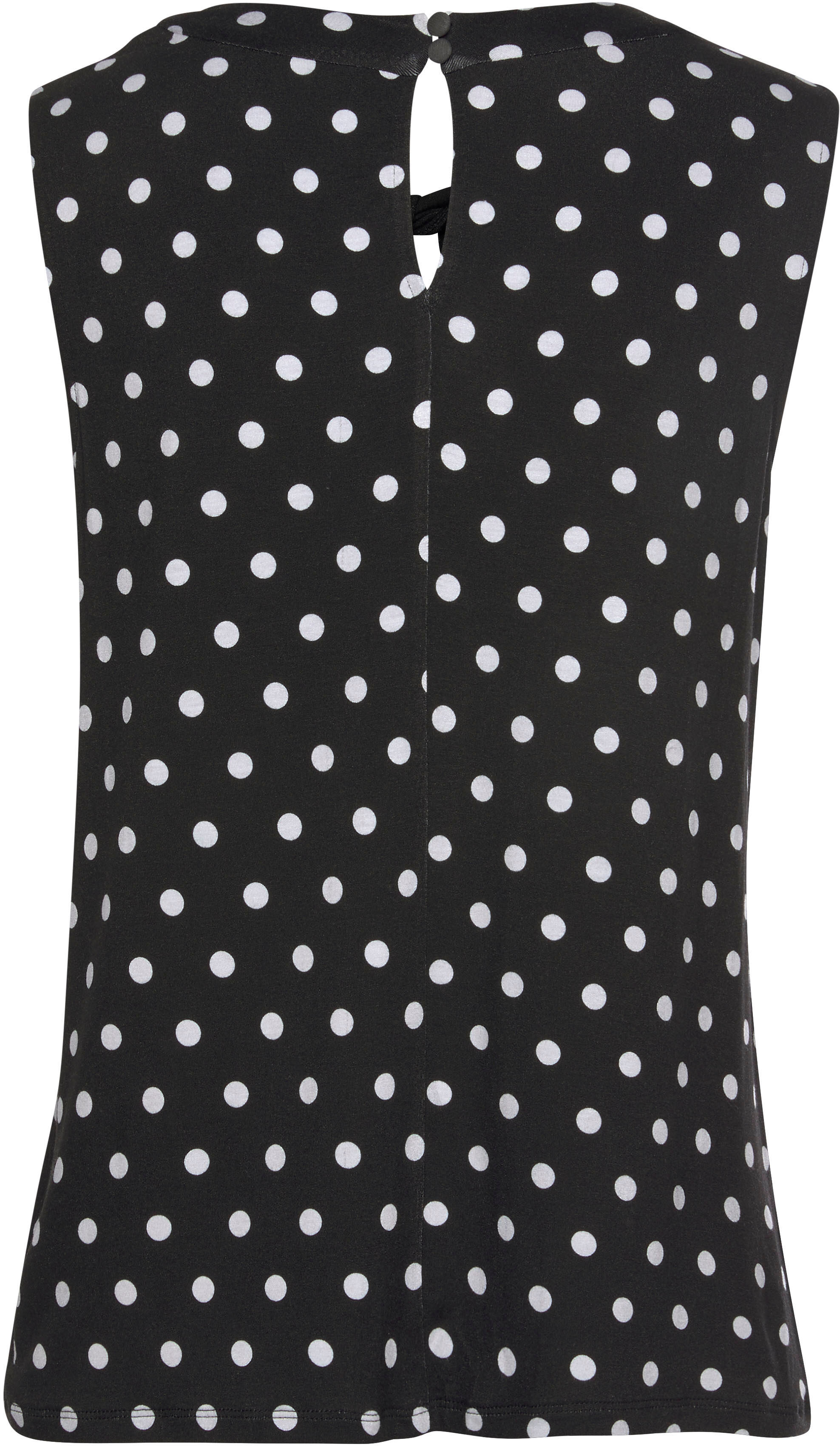 Tanktop LASCANA "mit Punktedruck aus Viskosejersey", Damen, Gr. 44/46, schwarz-weiss (schwarz, weiß, gepunktet), Jersey, Obermaterial: 95% Viskose, 5% Elasthan, gepunktet, figurumspielend hüftlang, Rundhals, Tops Tanktop, Top mit Polka-Dots, gepunktetes J