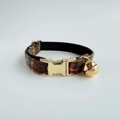 Inspired Finds LuxePearl Personalized Tweed Cat Collar With Detachable Bell & Pearl Charm orange s