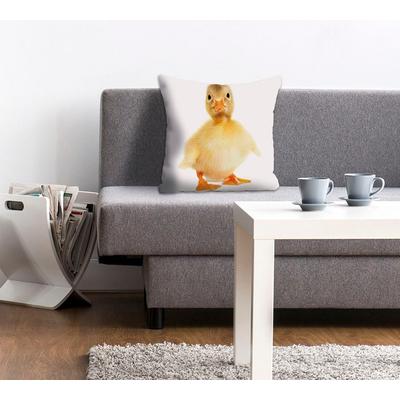 Dekokissen QUEENCE "Manuel", gelb (gelb, bedruckt), B:40cm L:40cm, Polyester, Dekokissen_Sitzkissen_Kissenhüllen, Kissenhülle,Ente,Tiermotiv,Niedlich,Haustier,Verspielt,Zart