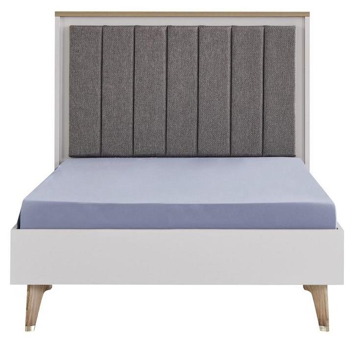 Bettrahmen Kinderzimmer Kinderbett 100 cm Jugendbett Holz Grau Stoff