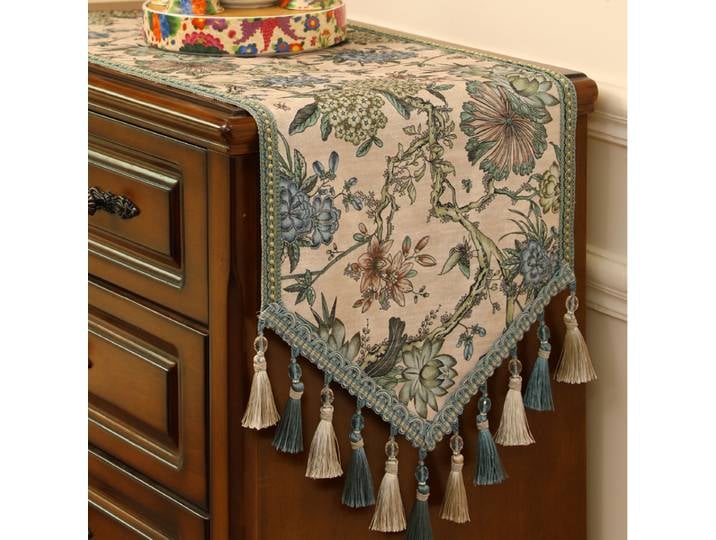 Chemin de Table à Pampilles en Tissu Chenille, Décoration de Mariage, Nappe Longue Rétro, Accessoires de Cuisine