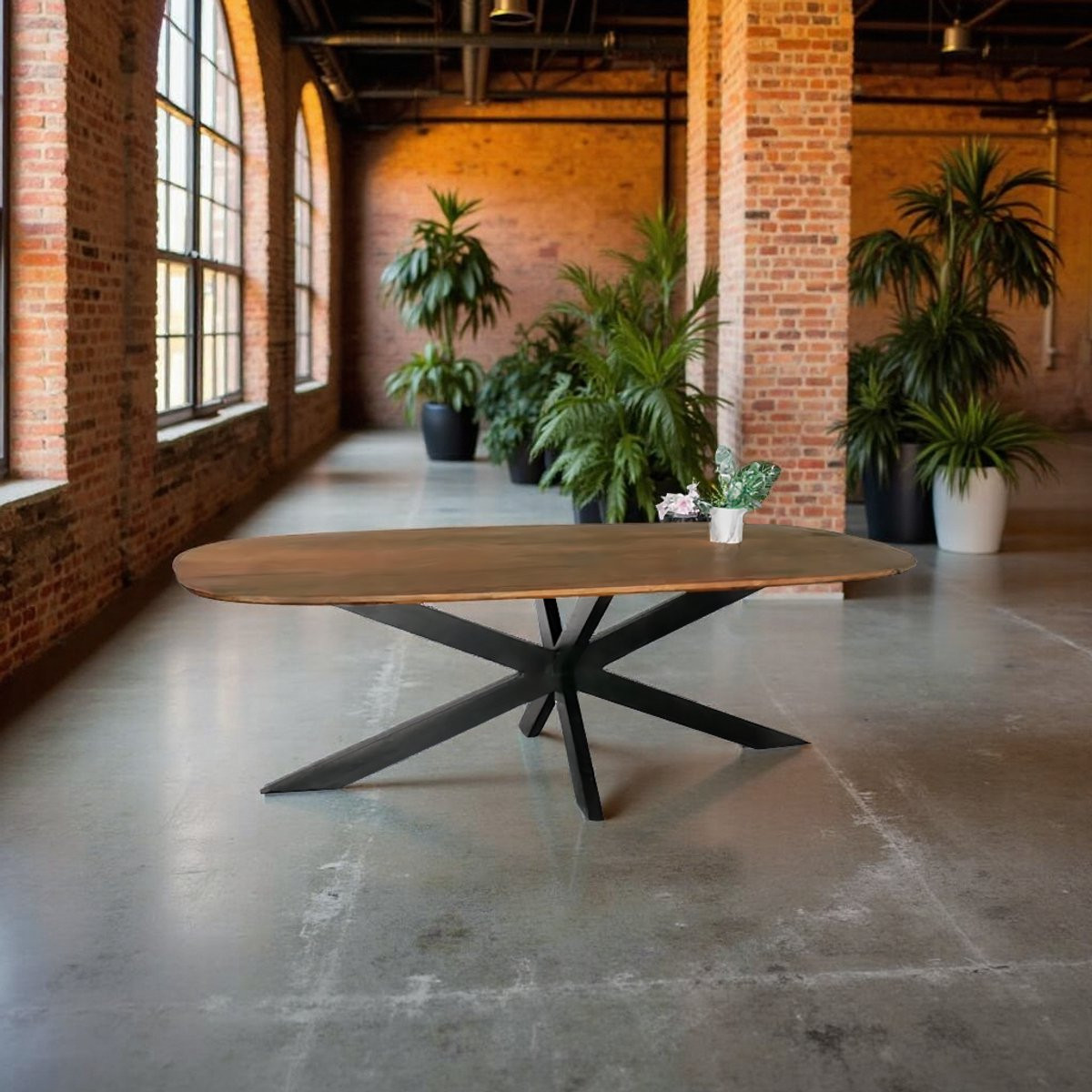 Tribe Austin Deens Ovaal Eettafel 240 cm - Bruin Mangohout en Zwart Metaal