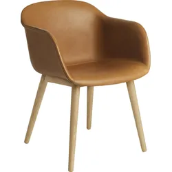 Fiber Sessel Cognacbraun Leder auf Holzbeinen