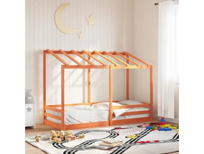 Massives Kiefernholz Raumoptimierung Dachbett Braun 90x190 cm 28.5 Kinderbett mit Dach Massivholz Kiefer Wachsbraun 90x190 cm Hausbett Jungen Mädchen Spielbett mit Rausfallschutz
