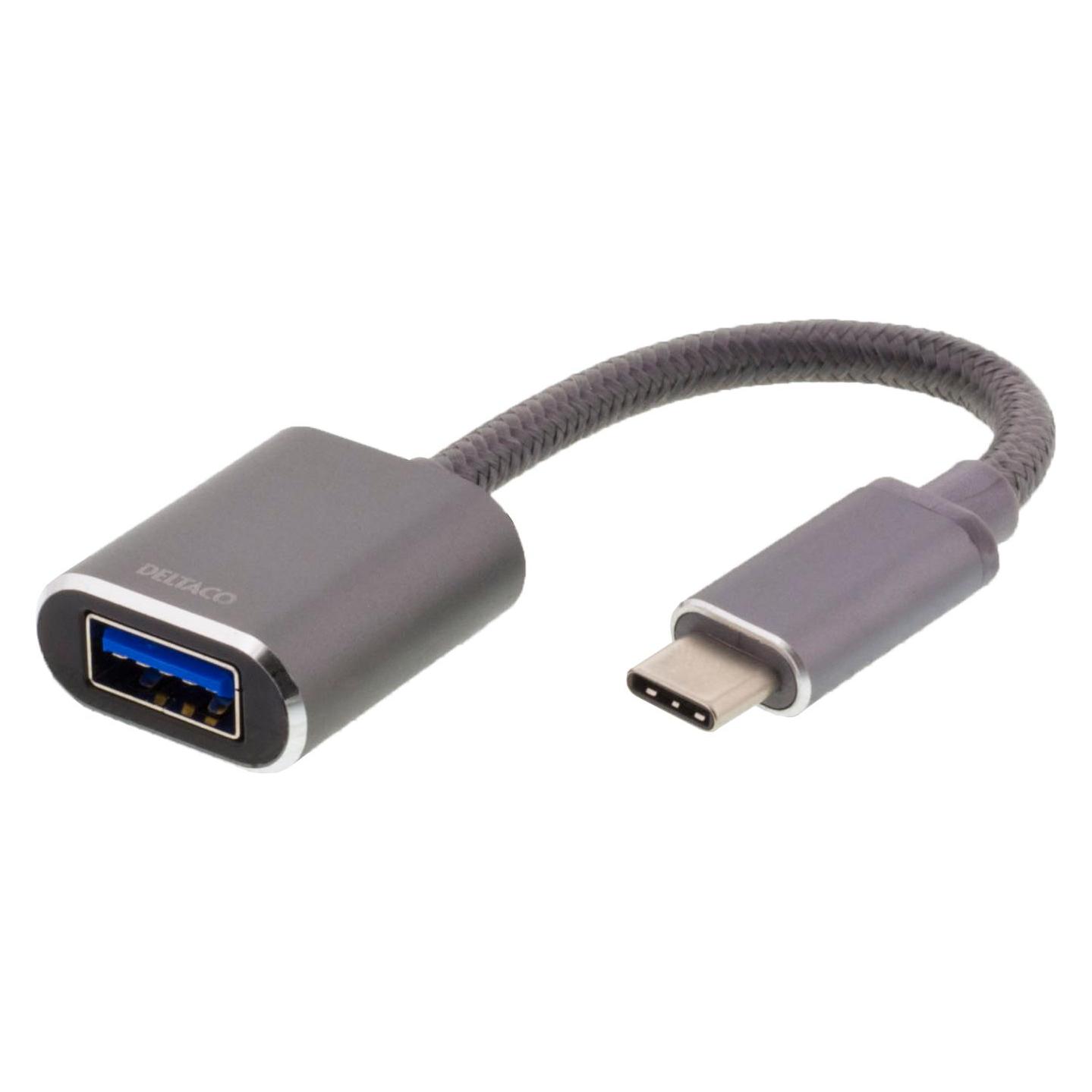 Deltaco OTG Adapter, USB-C for USB-A - Grey (0.11 m, USB 3.2 Gen 1) (USBC-1279)