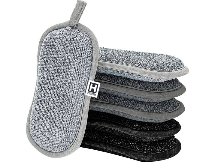 Mikrofasertuch HENSSLERS 2in1 , grau (grau, schwarz), B:10cm H:10mm L:16cm, gewebt, Mikrofaser, Putztücher, Mikrofasertuch, 2 unterschiedliche Mikrofaserseiten