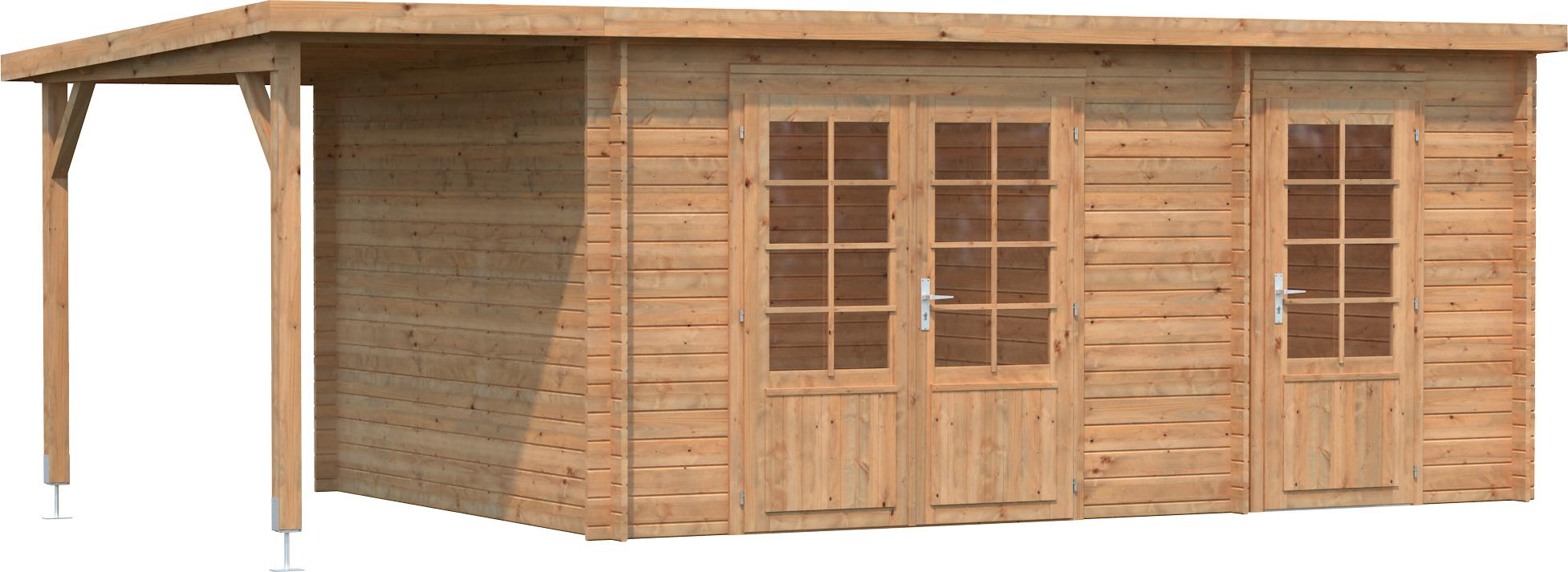 Palmako Gartenhaus Ella 13,1 m² Zweiraumhaus inkl. 3,9 m² Anbau - 28 mm Hellbraun tauchimprägniert