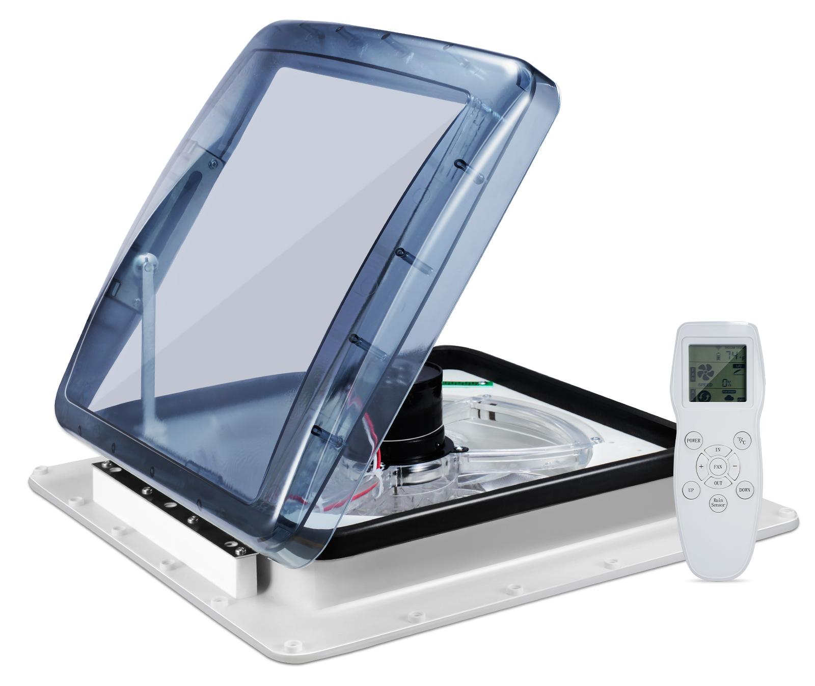 Wohnmobil-Dachventilator - 12 V - 10 Geschwindigkeitsstufen mit Umkehrfunktion - Regensensor - Geräuscharm - Temperaturüberwachung mit Fernbedienung - Blau