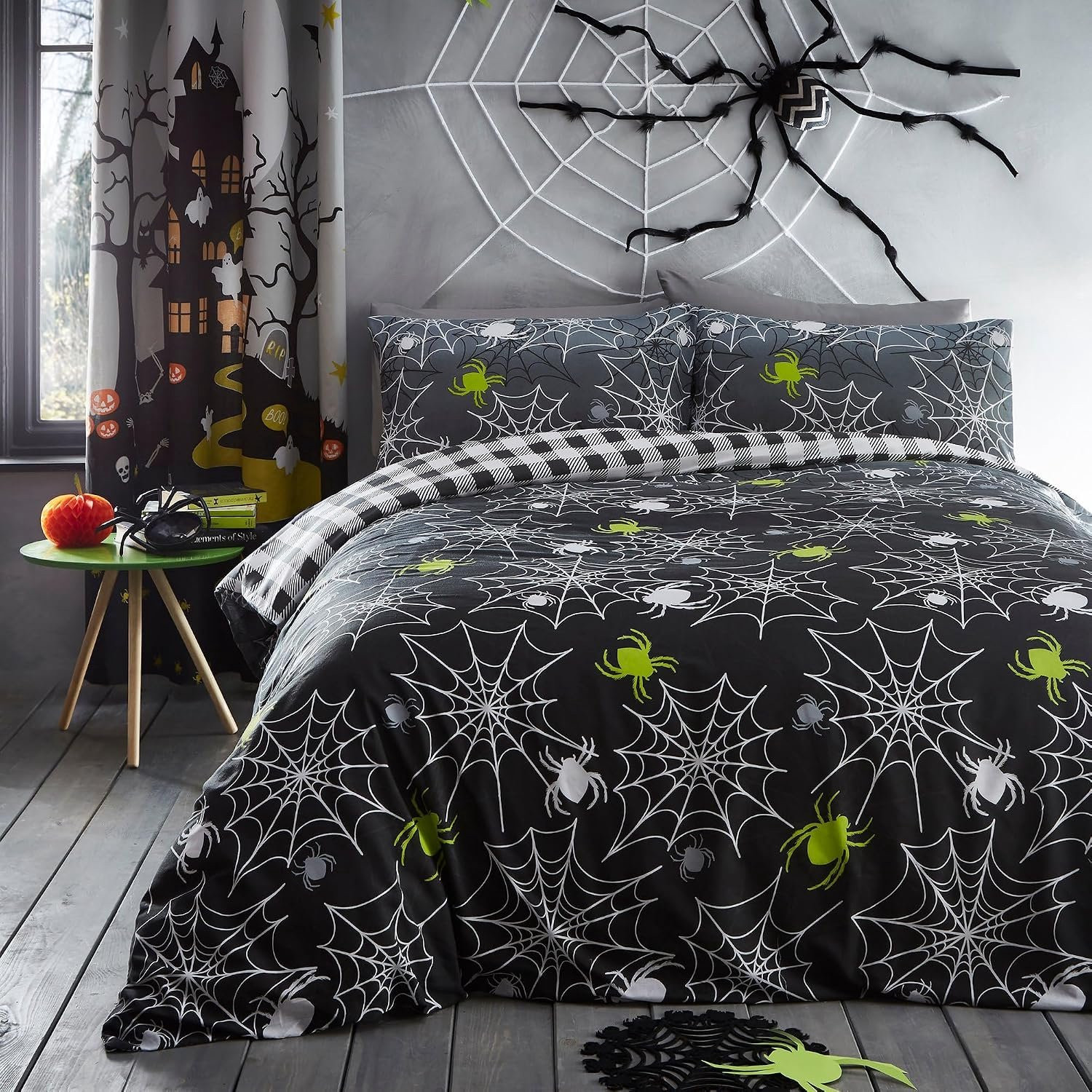 Lichtgevend Duvetovertrek Halloween Spinnen Tweepersoons 200x200 cm