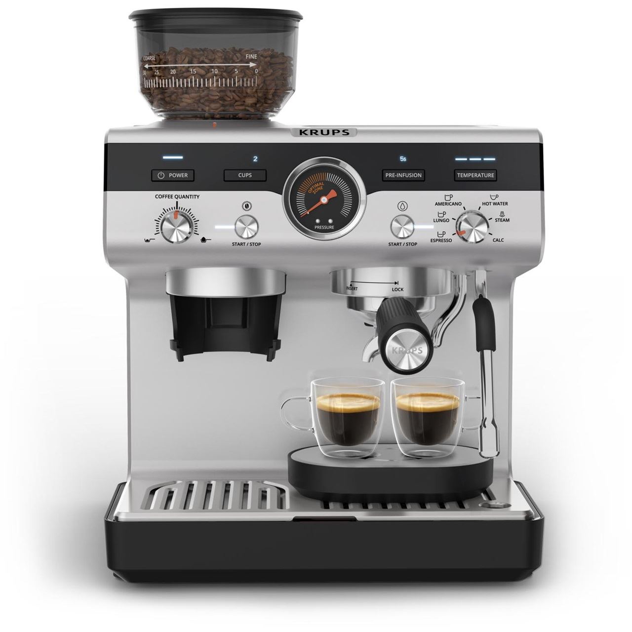 Krups Precision Siebträgermaschine XP801T Espressomaschine - Black - Edelstahl