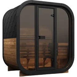 Wolff Finnhaus Sauna Iris 2015 - 42 mm Schwarz Ohne Ofen Thermoholz (braun) Bausatz zur Selbstmontage