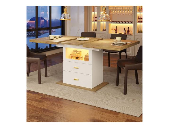 Odikalo Esstisch Küchentisch Wohnzimmertisch mit LED-Beleuchtung & App-Steuerung (110-140cm ausziehbarer Tisch mit Stauraum)