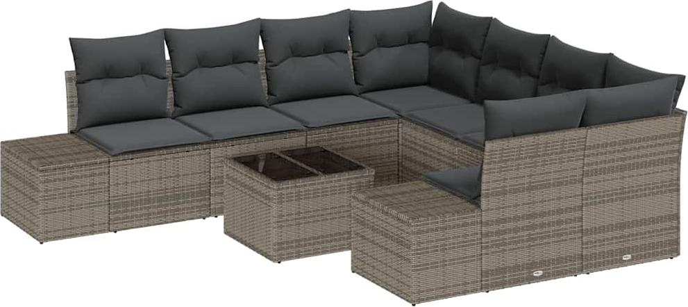 Modulares Garten-Sofa-Set, 9-teilig, für Außenbereiche, Poly-Rattan, pulverbeschichteter Stahl, höhenverstellbarer Tisch, wetterfest, Grau