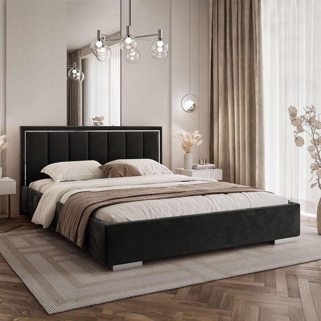 Ivy Bronx Upholstered Ottoman Black Single (100 x 205 cm)