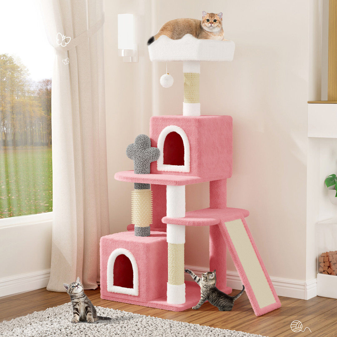 Archie & Oscar Amadahy 131 cm H Cat Tree / Condo Pink/White 131cm H X 48cm W X 48cm D