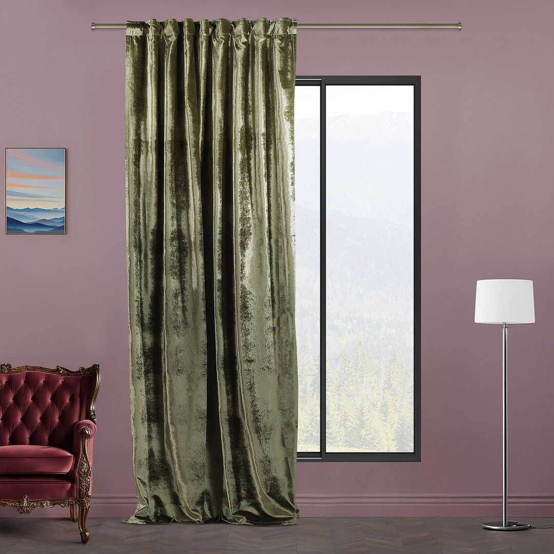 Lilijan Home & Curtain Extra Long & Extra Wide Shiny Velvet Curtain Panel (customized) Olive Green 280cm Width x 375cm Drop