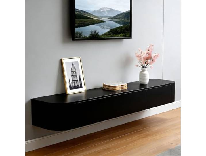 Hegisift 160cm TV Lowboard hängend，Das Ablagefach lässt Sich durch Drücken öffnen，Geeignet für Wohnzimmer, Schlafzimmer und andere Szene（Schwarz）