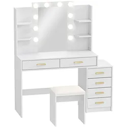 SCHMINKTISCH mit Hocker MDF Glas Weiß