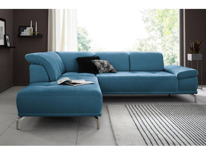 Ecksofa, Luxus-Microfaser, Blau, 262×233 cm, Sitztiefenverstellung, Vintage, Places Of Style