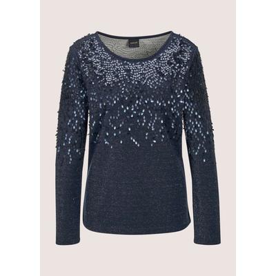 Langarmshirt MADELEINE "Sweatshirt Glitzeroberteil mit funkelnden Details", Damen, Gr. 34, blau (marine, silberfarben), Obermaterial: 60% Polyester PES. 24% Viskose CV. 16% metallisierte Fasern MTF., Modern, normal, U-Boot-Ausschnitt, Shirts...